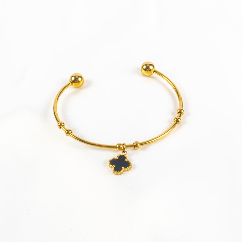 Golden Black Clover Stainless Steel Bangale Bracelet - Image 2