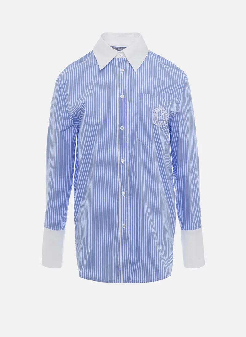 Lichi Loose striped shirt with monochrome inserts and embroidery
