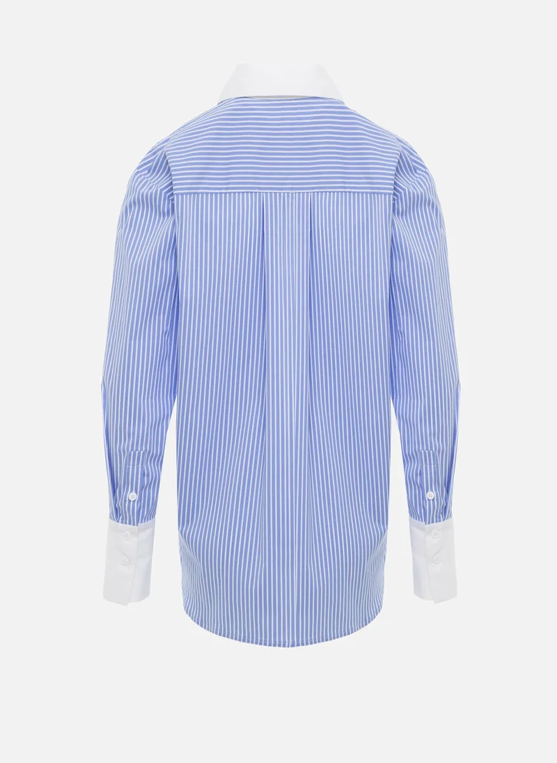 Lichi Loose striped shirt with monochrome inserts and embroidery