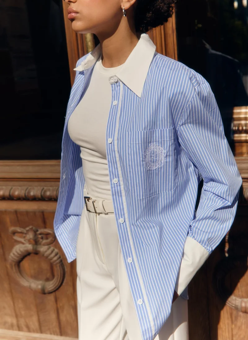 Lichi Loose striped shirt with monochrome inserts and embroidery
