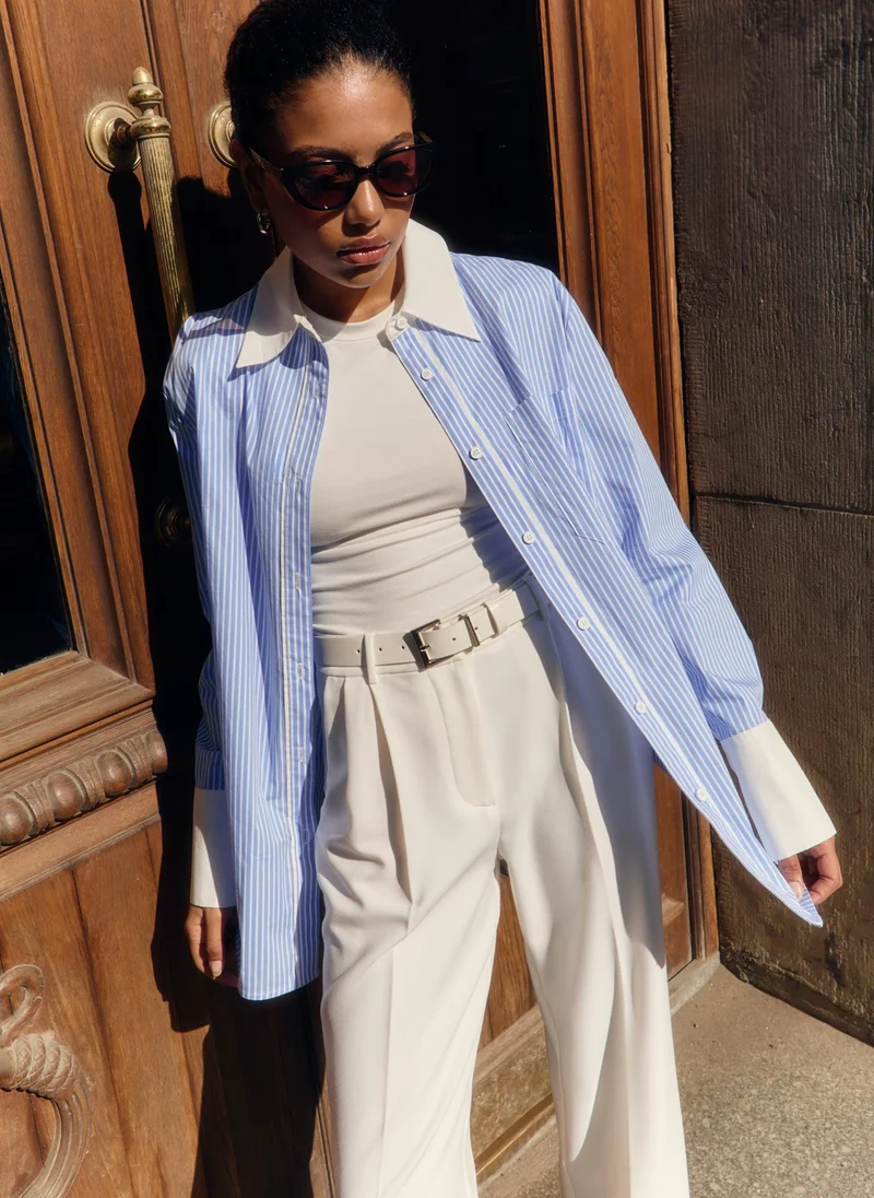 Lichi Loose striped shirt with monochrome inserts and embroidery