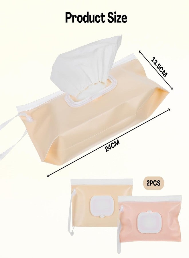 TecoKart® 2Pcs Wet Wipes Bags | Pink & Beige Refillable Wet Wipes Dispenser with Flip-up Zip-lock | Soft Wet Wipe Dispenser for Baby Care, Nursery & Travel - Image 2