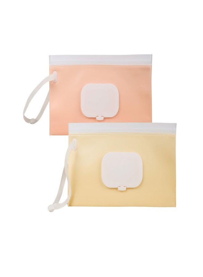 TecoKart® 2Pcs Wet Wipes Bags | Pink & Beige Refillable Wet Wipes Dispenser with Flip-up Zip-lock | Soft Wet Wipe Dispenser for Baby Care, Nursery & Travel - Image 1