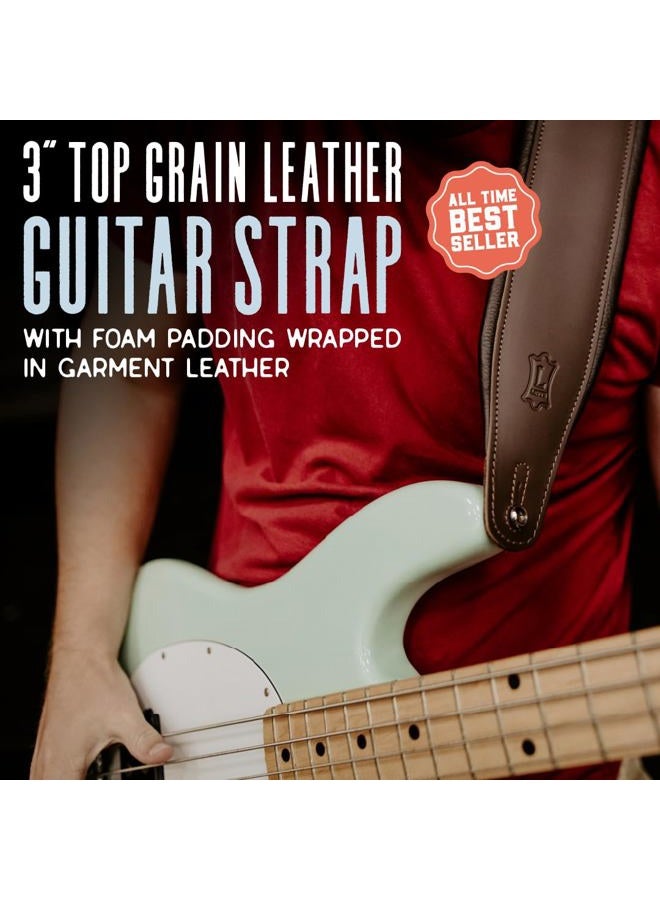 Levy's Leathers 3" Wide Amped Leather Series Guitar Strap with Foam Padding and Garment Leather Backing; Black (M26PD-BLK) - Image 2