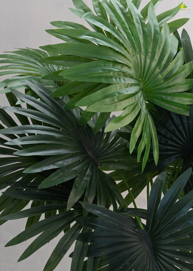 Blooming Floret Polyester Artificial Fan Palm | With Basic Black Pot | 12 Leaves | 65 Cm Short Ornamental Plant For Interior Decor/Home Decor/Office Decor | Green Indoor Plant | Durable - Image 5