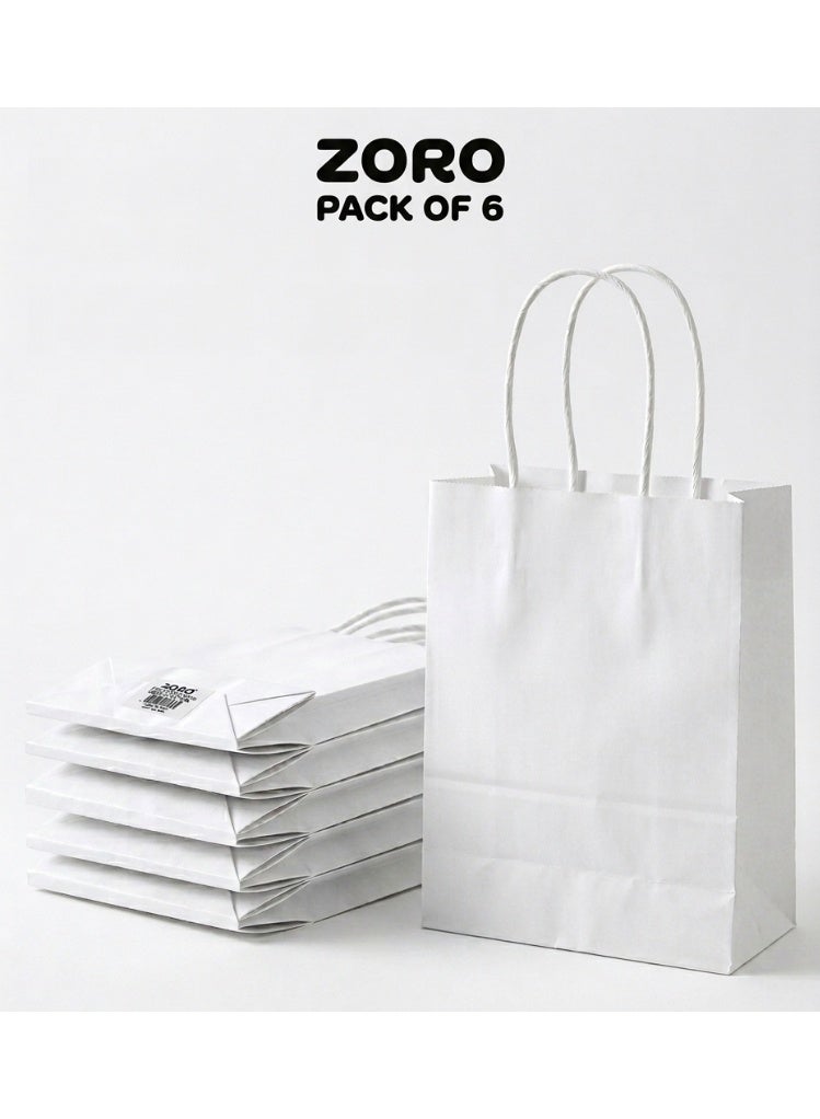 ZORO 6-Piece Premium Gift Bag Set, Matte White Paper Bags with Handles, Durable Gift Bags for Events & Retail, 32x26x12 cm - Image 1