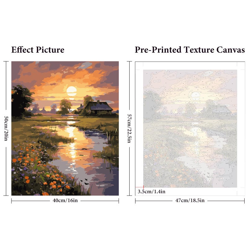 Fountor Paint by Numbers Kit for Adults Beginner, Countryside Sunset Adult Paint by Number Kits on Canvas Without Frame, Riverside Cabin Oil Paint by Numbers for Home Decor Gift 16â€ W x 20â€L - Image 3