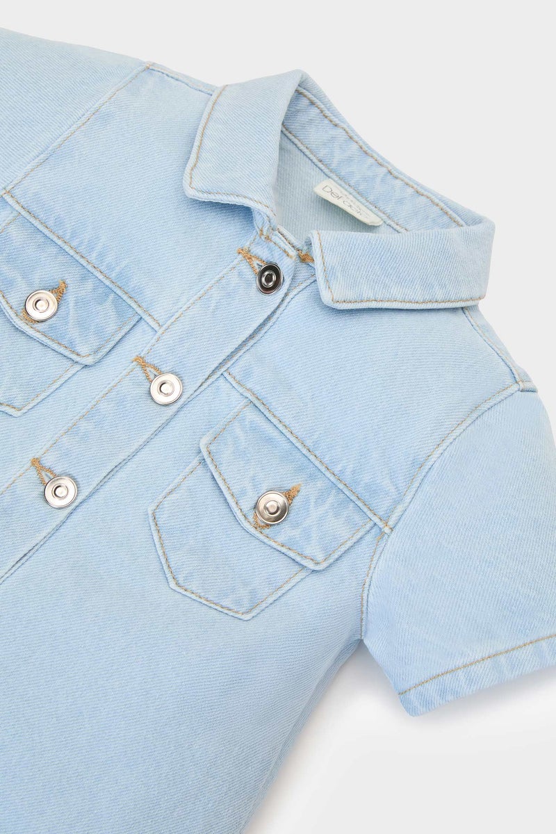DeFacto Blue BabyGirl Girl Short Sleeve Denim Dress Casual - Image 2