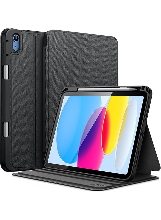 جي تيك حافظة لجهاز ايباد 10 10.9 انش موديل 2022 الجيل العاشر مع حامل قلم وحامل رفيع وغطاء واقي للكمبيوتر اللوحي مع زوايا مشاهدة متعددة باللون الأسود - Image 1