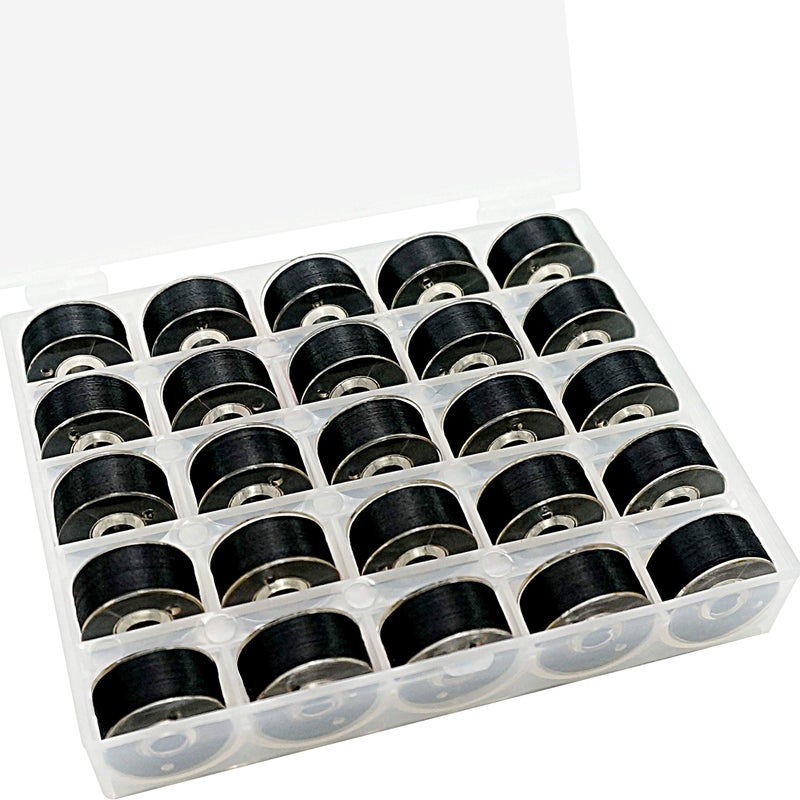 New brothread 25pcs Black 70D2 60WT Prewound Bobbin Thread Plastic Size A SA156 for Embroidery and Sewing Machines DIY Embroidery Thread Sewing Thread