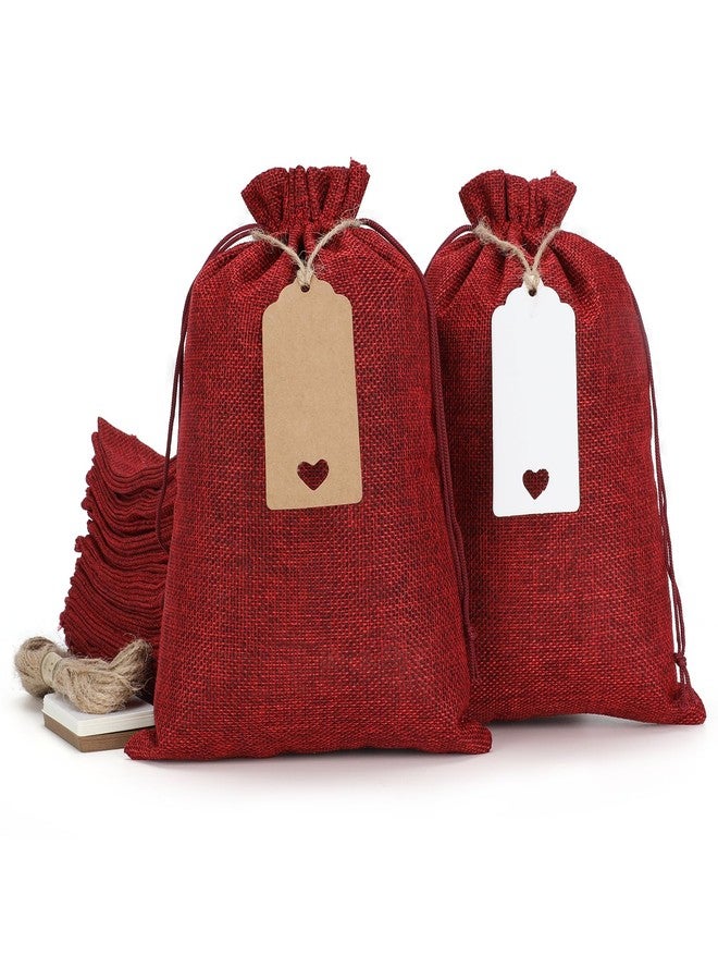 Tapleap Burlap Bags with Drawstring - 30Pcs 7x10 Red Gift Sacks with Tags&String for Wrapping Graduation, Juneteenth, Father's Day Favors, Wooden Cross, For Birthday, Wedding, Party, Church - Image 1
