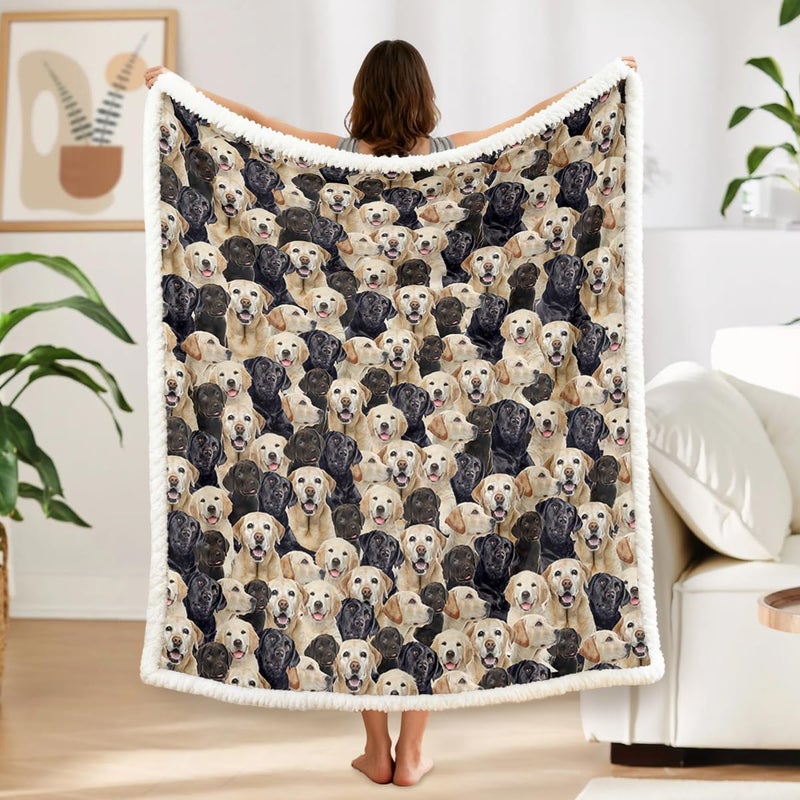 BlessLiving Golden Labrador Retriever Blanket Black Lab Puppy Labrador Retriever Fleece Blanket Fuzzy Dog Blanket Cute Puppy Fleece Blanket Animal Pet Sherpa Blanket Gifts for Women 60 x 80 Inches