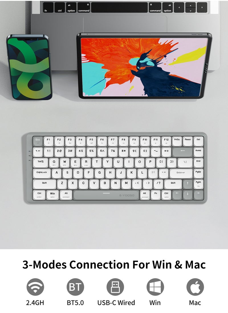 E-YOOSO Z-84 Wireless Mechanical Keyboard, 75% Tri-Mode 84 Keys Ultra-Thin Gaming Keyboard, Low-Profile Aluminum Top Plate, 100% Supported Win/Mac System  - Image 2
