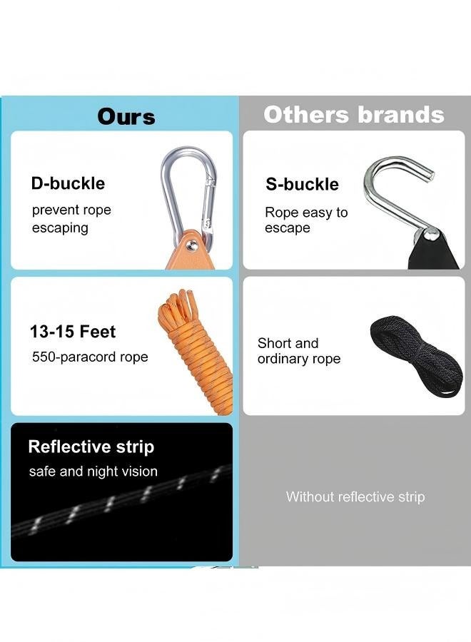 2 Pcs 4 Meters Ratchet Tie Down Rope Canopy Tent Tie Downs Strap Retractable Hanger with Hooks Clips 4mm in Diameter (Army Green 2Pcs) - Image 5