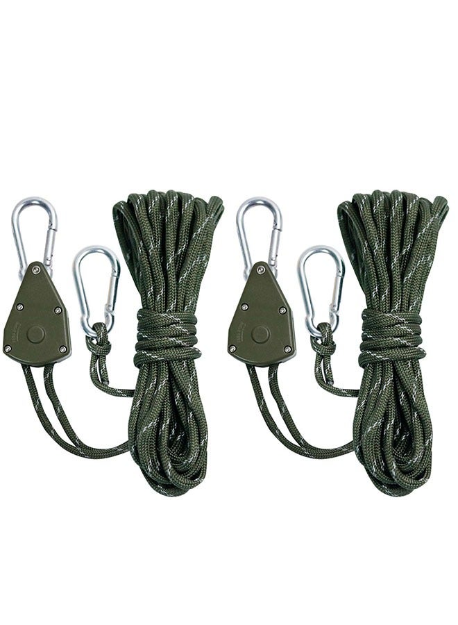 Generic 2 Pcs 4 Meters Ratchet Tie Down Rope Canopy Tent Tie Downs Strap Retractable Hanger with Hooks Clips 4mm in Diameter (Army Green 2Pcs)  - Image 1