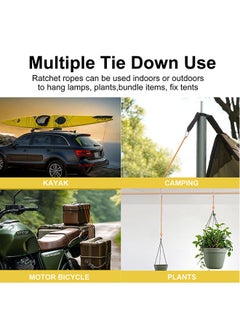 Generic 2 Pcs 4 Meters Ratchet Tie Down Rope Canopy Tent Tie Downs Strap Retractable Hanger with Hooks Clips 4mm in Diameter (Army Green 2Pcs)  - Image 2