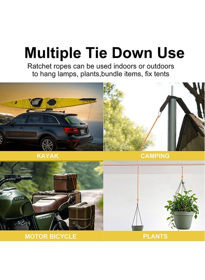 Generic 2 Pcs 4 Meters Ratchet Tie Down Rope Canopy Tent Tie Downs Strap Retractable Hanger with Hooks Clips 4mm in Diameter (Army Green 2Pcs)  - Image 2