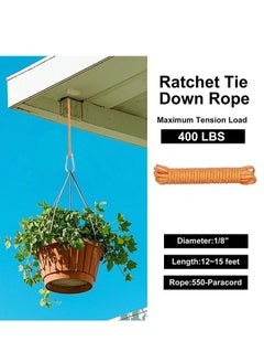 Generic 2 Pcs 4 Meters Ratchet Tie Down Rope Canopy Tent Tie Downs Strap Retractable Hanger with Hooks Clips 4mm in Diameter (Army Green 2Pcs)  - Image 3