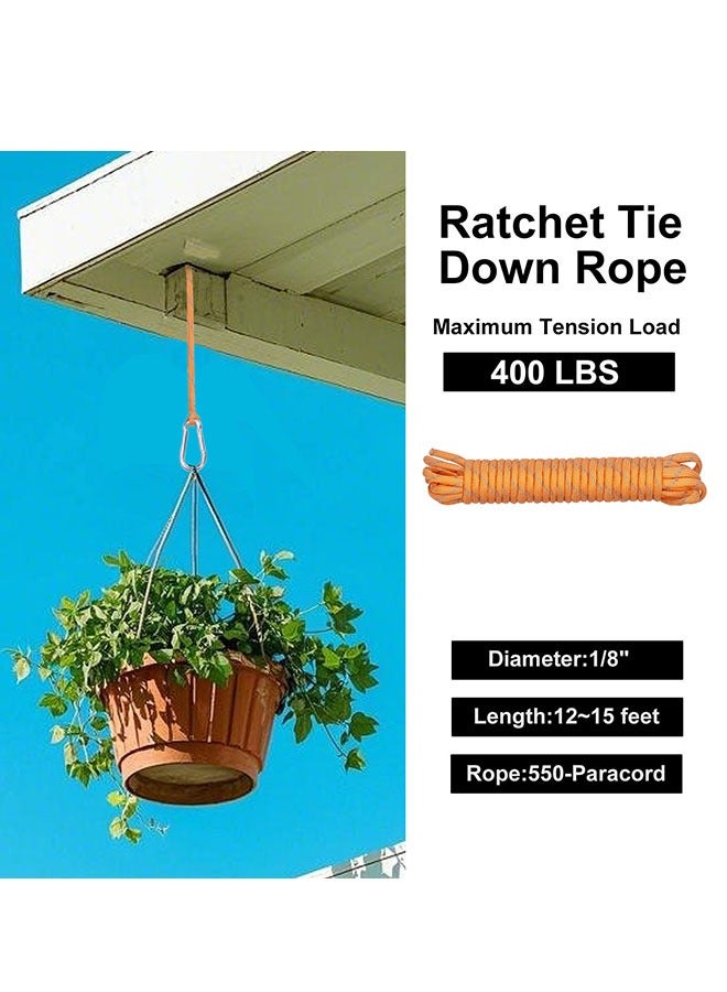 Generic 2 Pcs 4 Meters Ratchet Tie Down Rope Canopy Tent Tie Downs Strap Retractable Hanger with Hooks Clips 4mm in Diameter (Army Green 2Pcs)  - Image 3