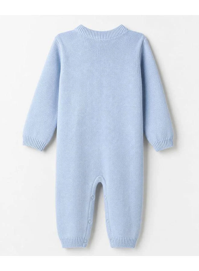 Babyhug Babyhug Natural Cotton Knit Full Sleeves Winter Wear Romper with Cable Knit Design - Light Blue