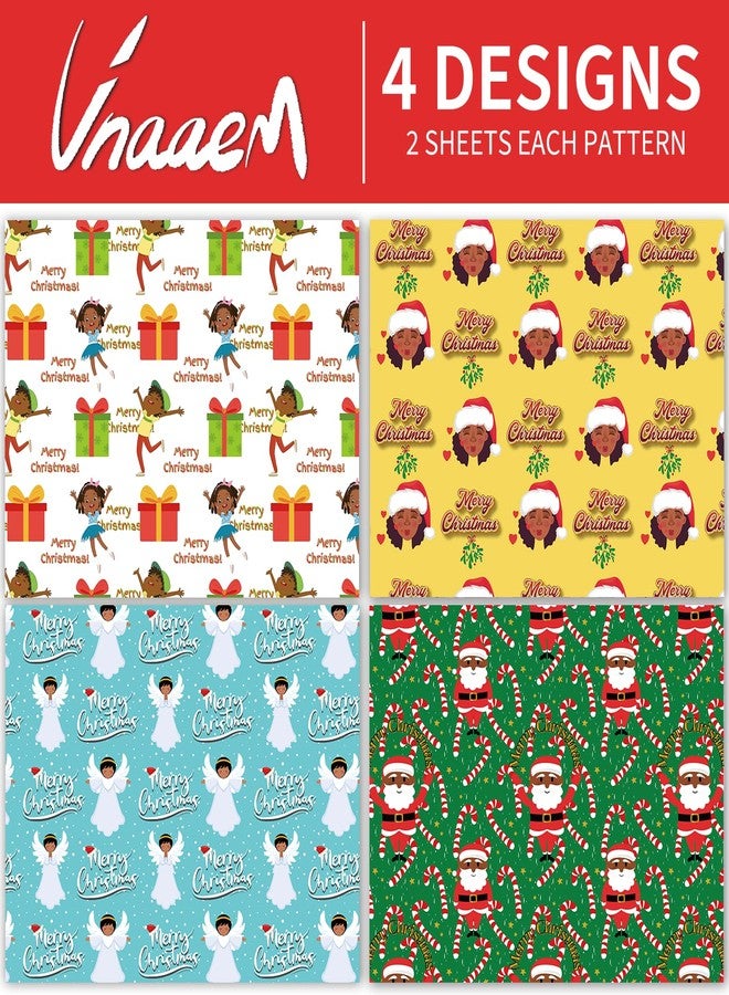 Vnaaem African American Christmas Wrapping Paper Black Santa Gift Wrap Paper Bulk Cute Xmas Designs for Black People Winter Holiday Birthday - 20 X 28 Inches 8 Folded Sheet - Image 3