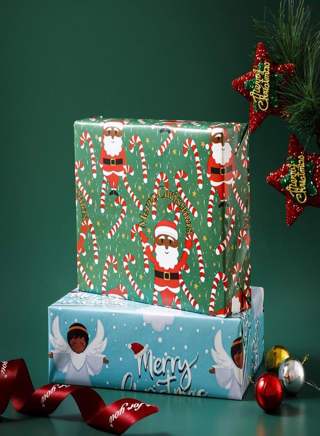 Vnaaem African American Christmas Wrapping Paper Black Santa Gift Wrap Paper Bulk Cute Xmas Designs for Black People Winter Holiday Birthday - 20 X 28 Inches 8 Folded Sheet - Image 5