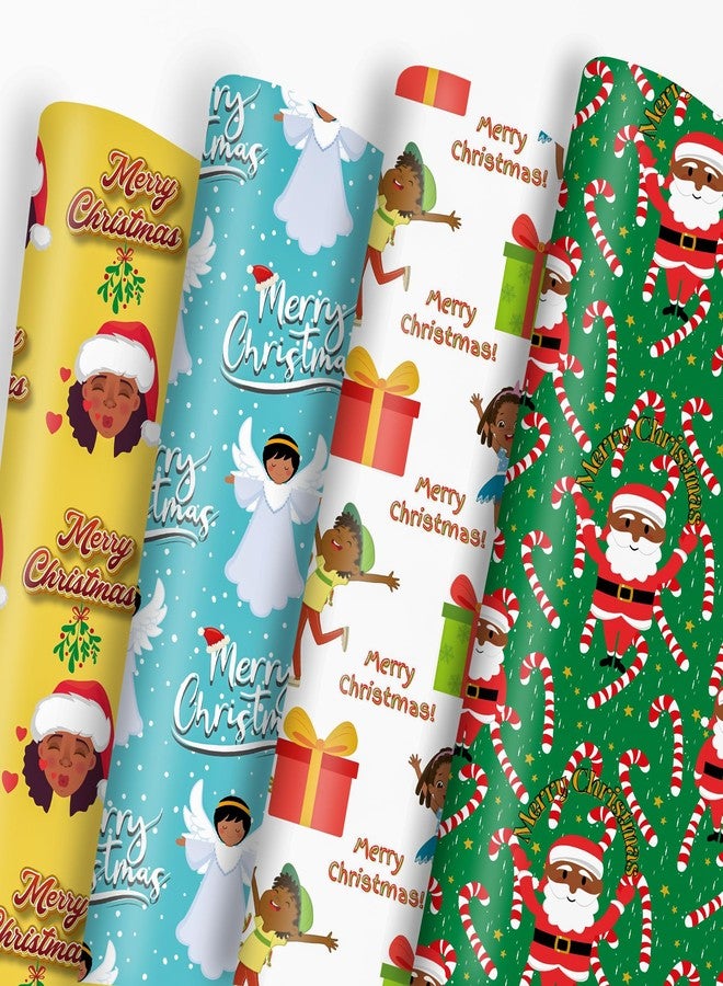 Vnaaem African American Christmas Wrapping Paper Black Santa Gift Wrap Paper Bulk Cute Xmas Designs for Black People Winter Holiday Birthday - 20 X 28 Inches 8 Folded Sheet - Image 1