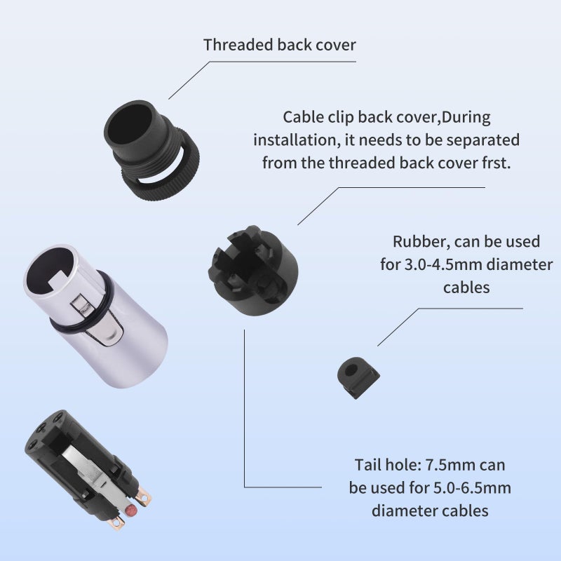 HUALEU 3Pin XLR Connectors Plug,XLR 3 Pin Male/Female Plugs Audio Mic Microphone Cable Plug Connector Audio Socket,1 Male+1 Female-2 Pack - Image 3