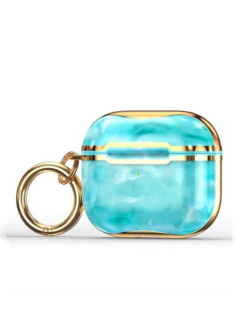 Case Cover Marble Texture Electroplating Frame Earphone Protective Case with Hook For AirPods 3 Green + Gold