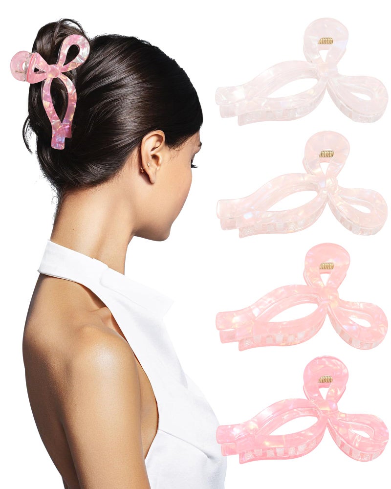 AWAYTR 4 PCS Acrylic Bow Hair Clips for Women Bow Cute Claw Clip 4.3" Large Hair Claw Clips for Thick or Long Hair Bows Jaw Clip - Image 1