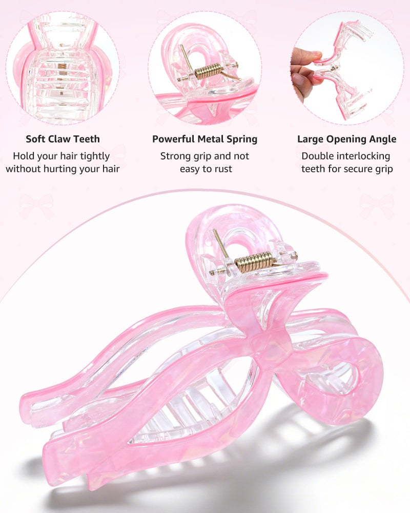 AWAYTR 4 PCS Acrylic Bow Hair Clips for Women Bow Cute Claw Clip 4.3" Large Hair Claw Clips for Thick or Long Hair Bows Jaw Clip - Image 3