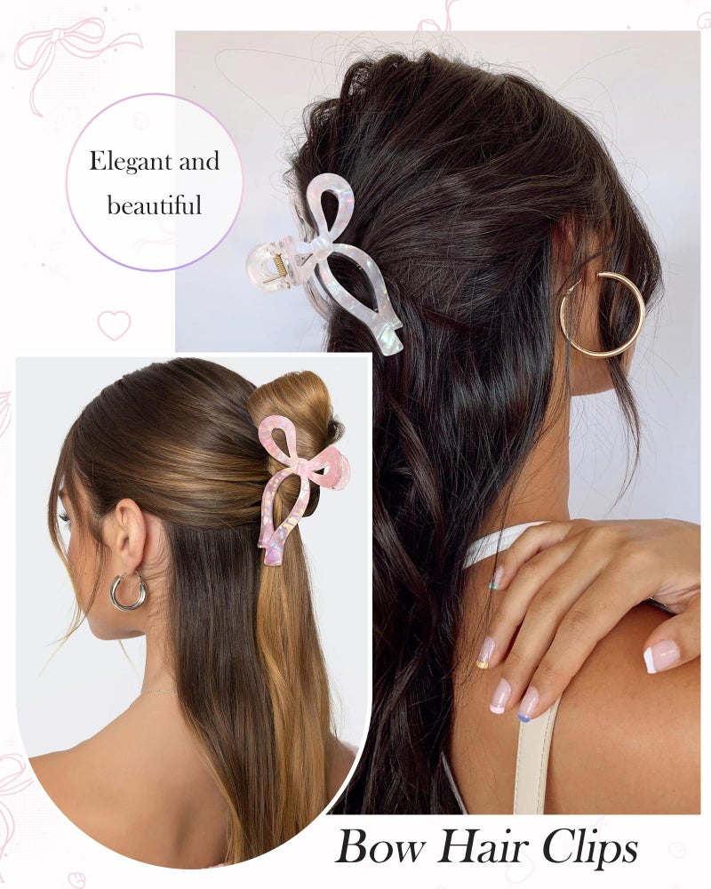 AWAYTR 4 PCS Acrylic Bow Hair Clips for Women Bow Cute Claw Clip 4.3" Large Hair Claw Clips for Thick or Long Hair Bows Jaw Clip - Image 4