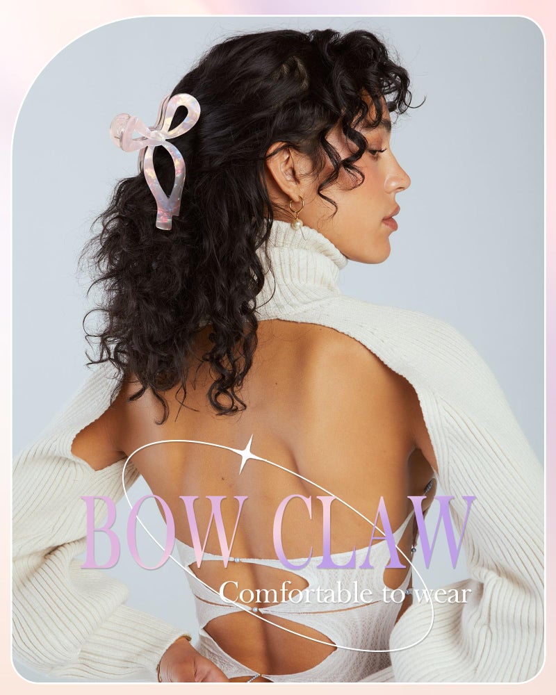 AWAYTR 4 PCS Acrylic Bow Hair Clips for Women Bow Cute Claw Clip 4.3" Large Hair Claw Clips for Thick or Long Hair Bows Jaw Clip - Image 5