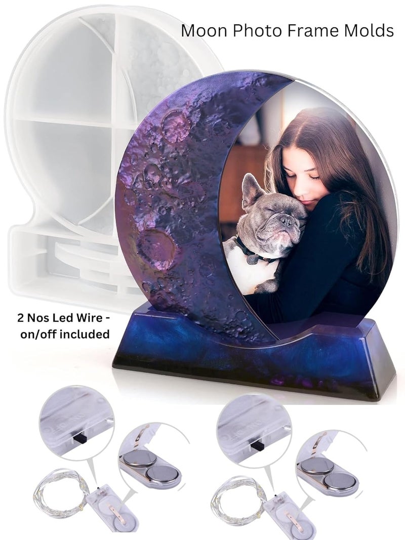 SNOOGG Pack of 1 Silicone Mold Lunar Shape Picture Frames with Stand for Epoxy Resin Casting Resin Art for Home Decor DIY Crafts Project and Handmade Personalized Customize Gifts - Image 2