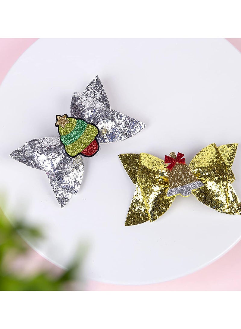 GGOOT 6pcs Christmas Baby Headband Set Sparkly Glitter Hair Bows Decoration for Infant Newborn Toddler - Image 5