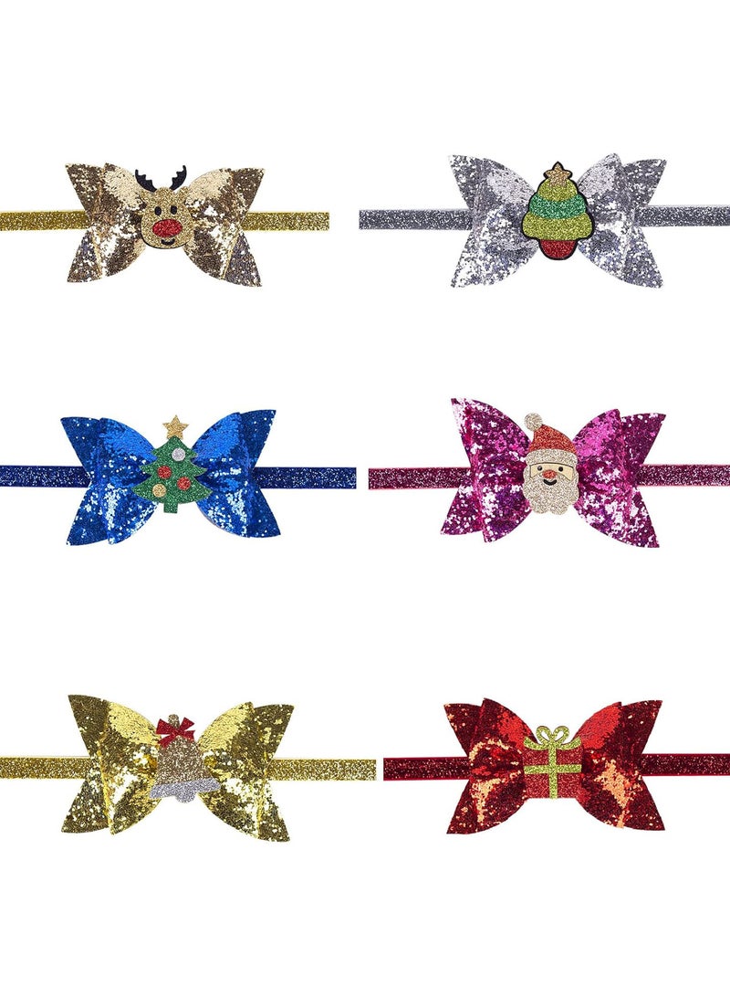GGOOT 6pcs Christmas Baby Headband Set Sparkly Glitter Hair Bows Decoration for Infant Newborn Toddler - Image 1