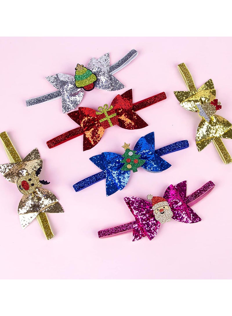 GGOOT 6pcs Christmas Baby Headband Set Sparkly Glitter Hair Bows Decoration for Infant Newborn Toddler - Image 3