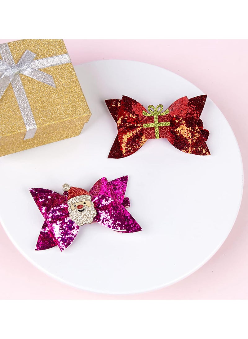 GGOOT 6pcs Christmas Baby Headband Set Sparkly Glitter Hair Bows Decoration for Infant Newborn Toddler - Image 4