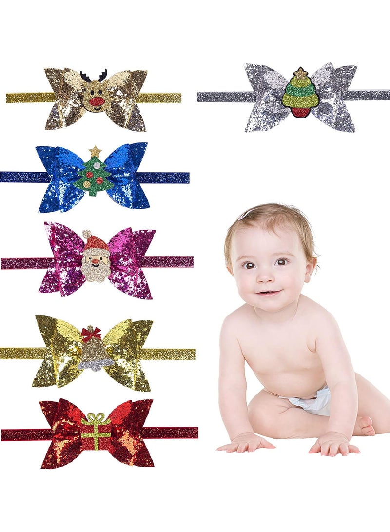 GGOOT 6pcs Christmas Baby Headband Set Sparkly Glitter Hair Bows Decoration for Infant Newborn Toddler - Image 2
