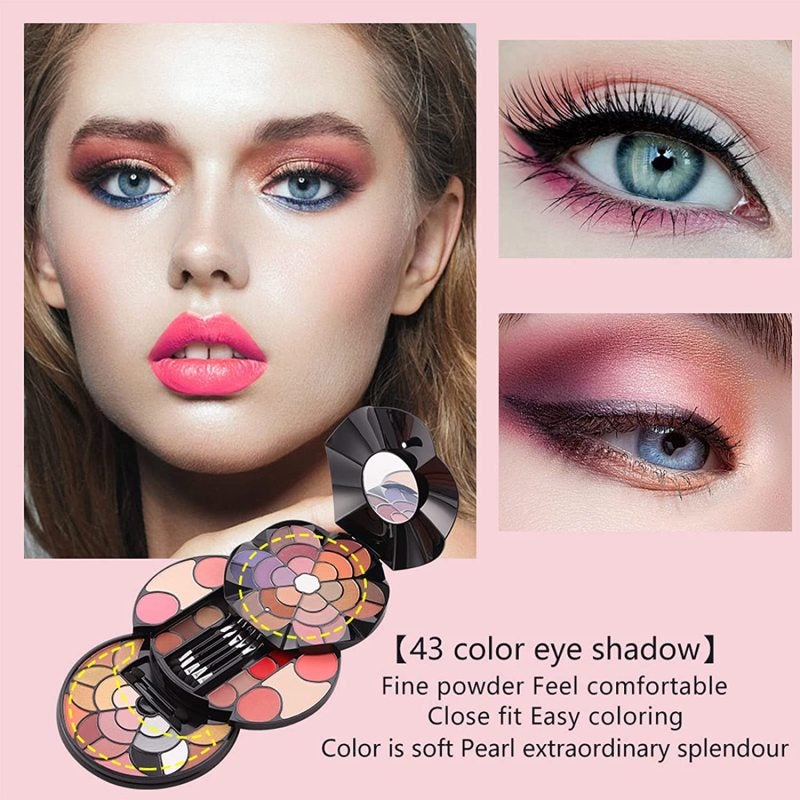 Makeup Set: 43 Matte & Pearlescent Eyeshadow Colors, 4 Lipstick Shades, 7 Reusable Tools - Skin-friendly Long-lasting Formula, Ingenious Round Flower-style Case for Daily Makeup, Gifting & Beginners - Image 4