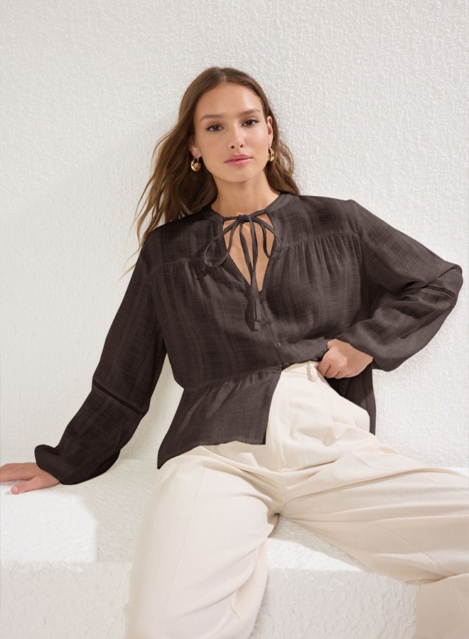 trendyol Brown Regular Fit Woven Shirt with Lace - Image 3