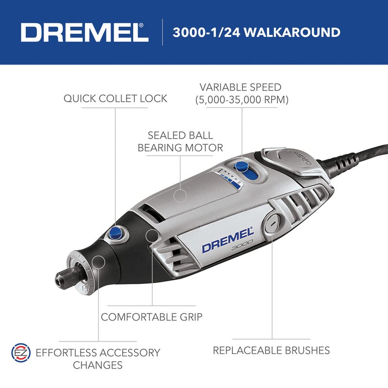 Dremel 3000-1/24 Variable Speed Rotary Tool Kit - 1 Attachment & 24 Accessories - Ideal for Cutting, Sanding, Grinding, Polishing, Drilling, Engraving, Crafts, and DIY - Image 2
