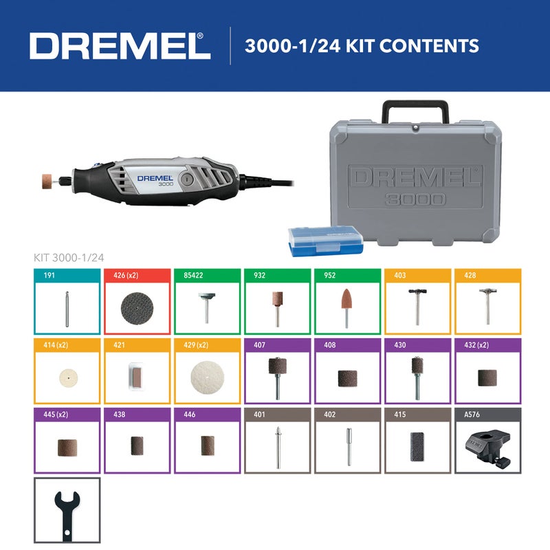 Dremel 3000-1/24 Variable Speed Rotary Tool Kit - 1 Attachment & 24 Accessories - Ideal for Cutting, Sanding, Grinding, Polishing, Drilling, Engraving, Crafts, and DIY - Image 3