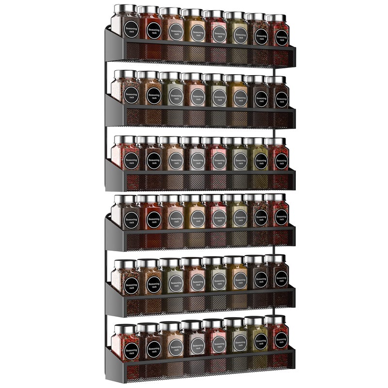 AULEDIO 2 Pack Spice Rack Organizer 3 Tier Countertop Stand or Wall Mounted Storage Rack Hanging Shelf for Kitchen Cabinet Cupboard Pantry Door Bathroom Shower Cosmetic Black