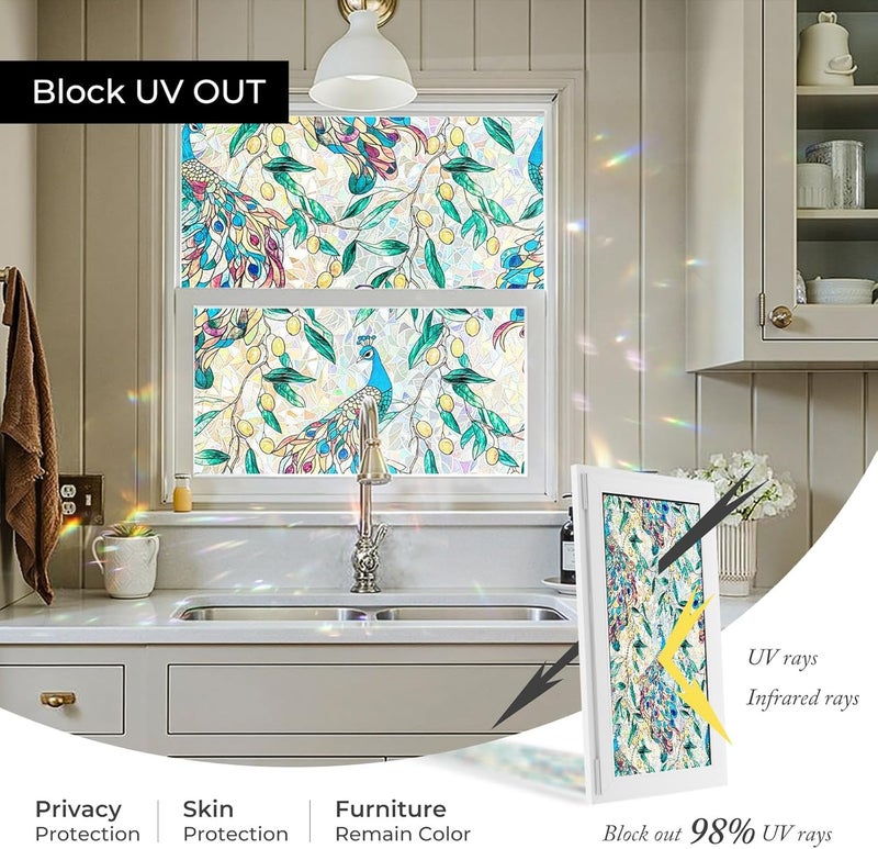 ADD.HERES Window Privacy Film,Colorful Floral Window Stickers,Removable DIY Bouquet Static Clings, Decals for Home School Office Party Supplies,‌Peacock Garden，29.5 x 78.7 in - Image 5