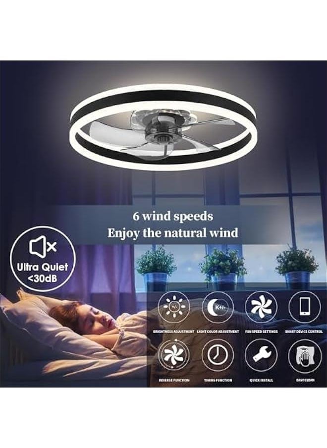 Arabest Low Profile 20'' Ceiling Fan with Dimmable LED Light, Remote Control, 6 Speeds, Quiet Motor - Ideal for Bedroom or Living Room in Black Finish  - Image 3