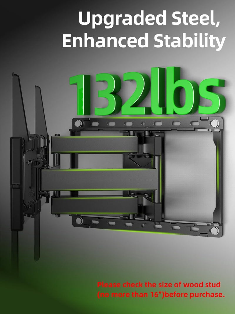 USX Mount Full Motion TV Wall Mount for Most 42-90 inch Flat Screen/LED/4K, TV Mount Bracket Dual Swivel Articulating Tilt 6 Arms, Max 16" Wood Studs, VESA 600x400mm, Holds up to 132lbs - Image 3