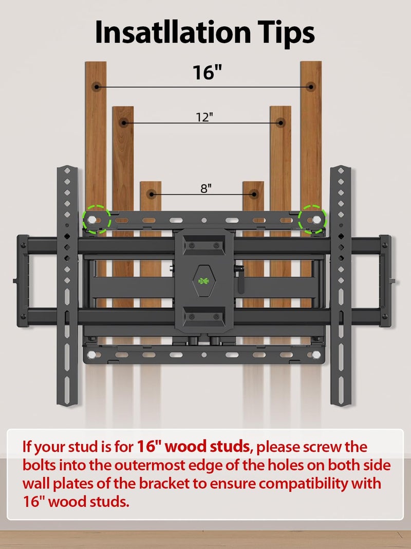 USX Mount Full Motion TV Wall Mount for Most 42-90 inch Flat Screen/LED/4K, TV Mount Bracket Dual Swivel Articulating Tilt 6 Arms, Max 16" Wood Studs, VESA 600x400mm, Holds up to 132lbs - Image 5
