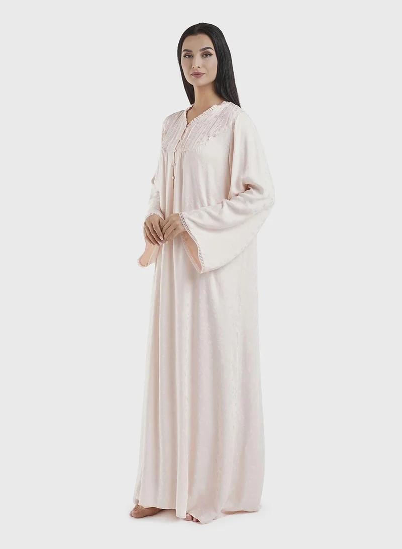 Kashkha  Viscose Frilled V-neck Jacquard Nighgwear Dress (CNH455) for Women | Best Price UAE
