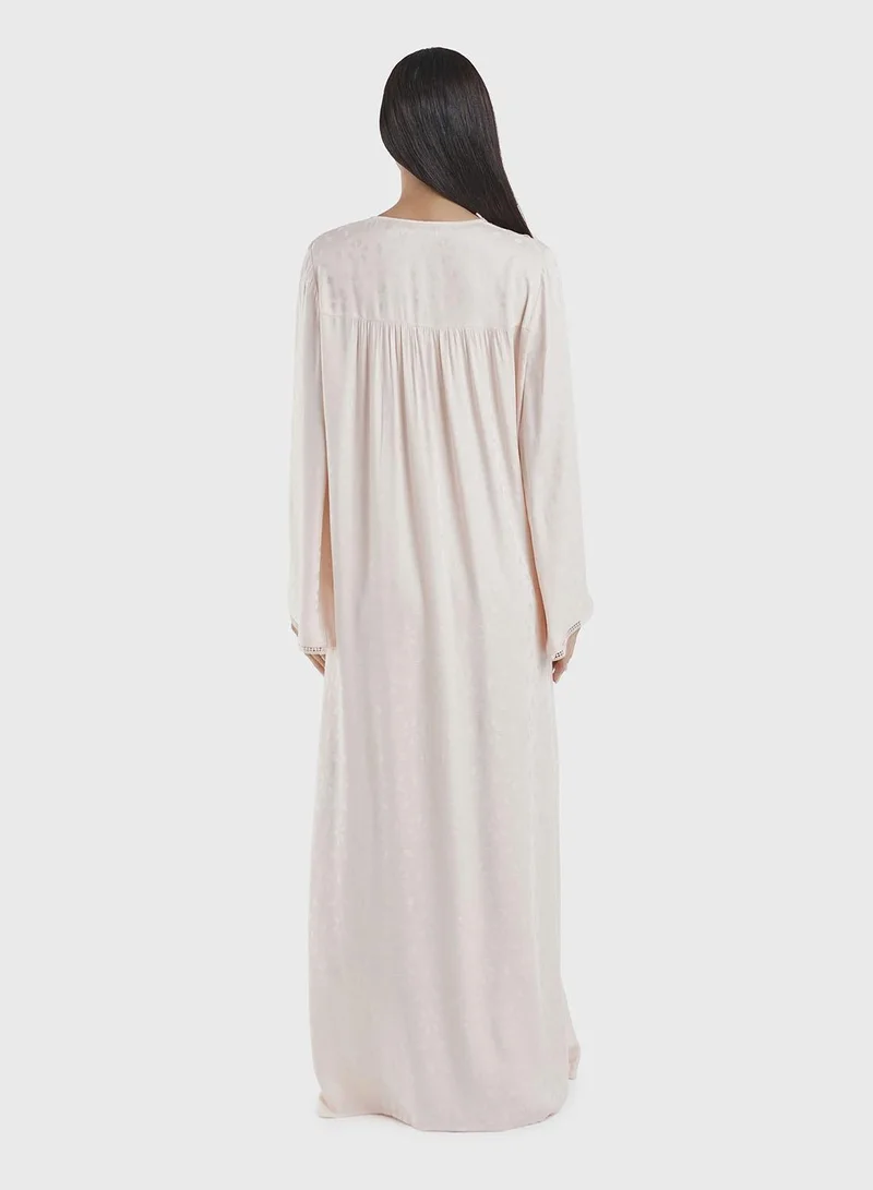 Kashkha  Viscose Frilled V-neck Jacquard Nighgwear Dress (CNH455) for Women | Best Price UAE